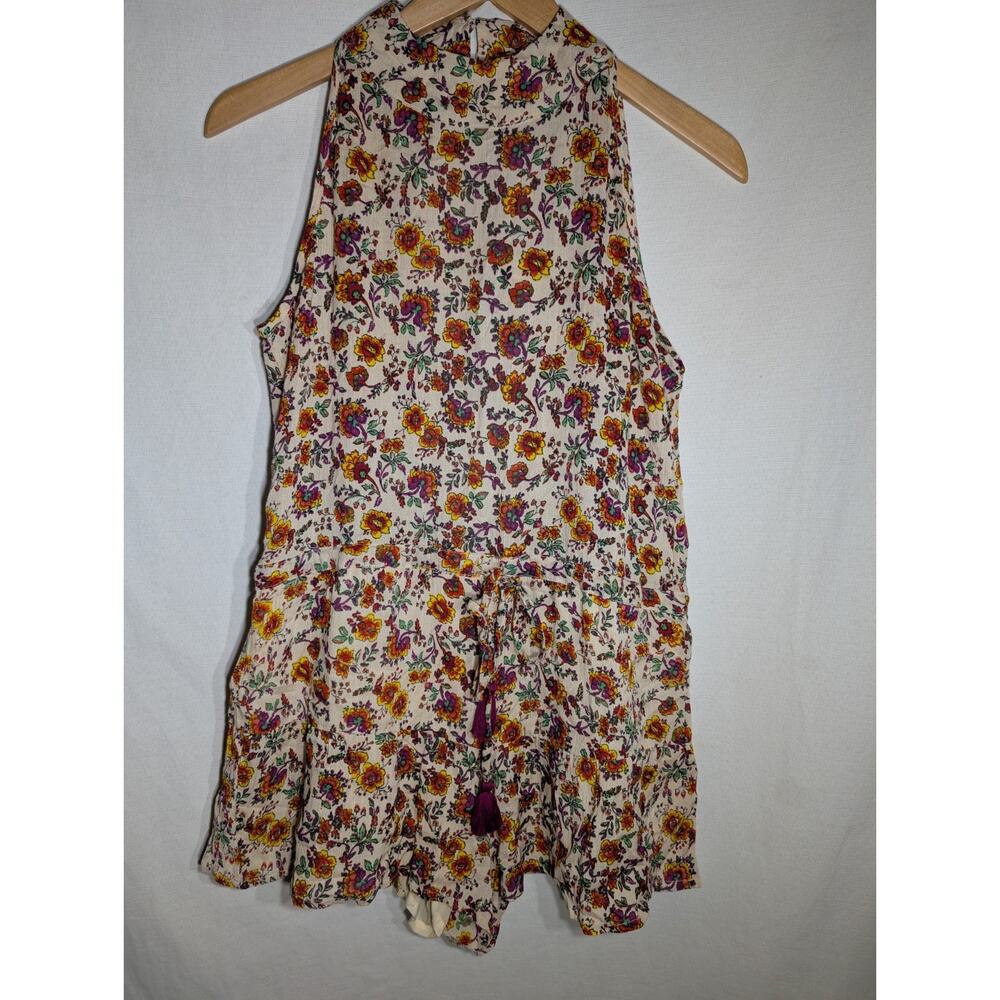 RAGA Women's Myrna Floral Open Back‎ Romper Sz Small Sleeveless Ditsy Floral